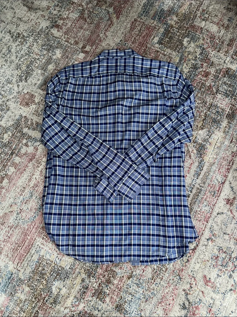 Banana Republic soft Wash Tailored  Fit Blue/ White Plaid Button-Down Shirt XL